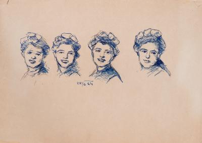 Drawing of Four Female Heads — Yulian Zaiats