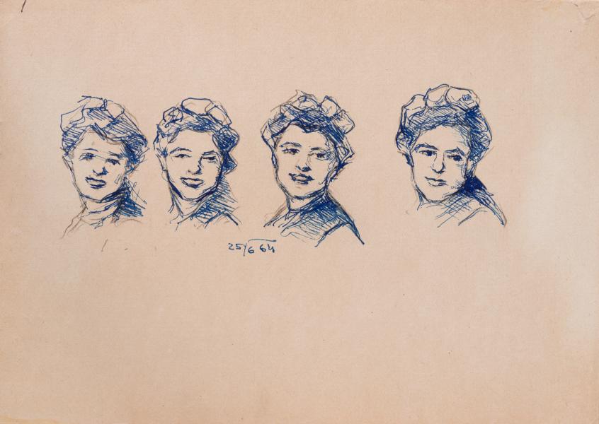 Drawing of Four Female Heads 1