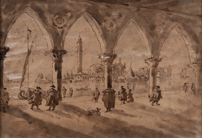 View of the island of San Giorgio Maggiore from under the portico of the Doge's Palace — Follower of Francesco Guardi