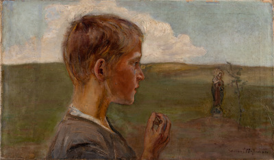 Boy's Head Against the Landscape Background — Wlastimil Hofman