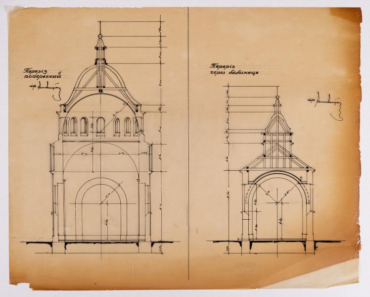 Reconstruction Project of the Church in Dmytriv. Cross Section. Cross Section Through the Narthex-Babynets 1