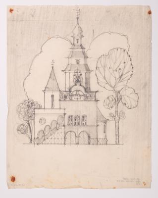 / Sketch of an Unidentified Church / — Yevhen Nahirnyi