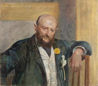 Portrait of Piotr Dobrzanski with a Self-Caricature of Jacek Malczewski — Jacek Malczewski