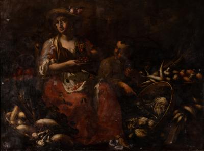 Woman with Vegetables — Circle of Antonio Mercurio Amorosi