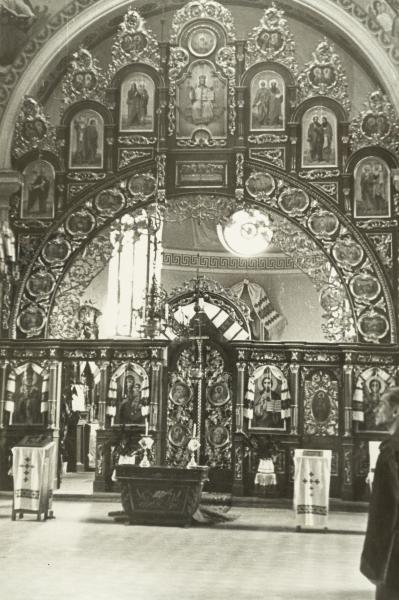Interior of a Stone Church with an Iconostasis