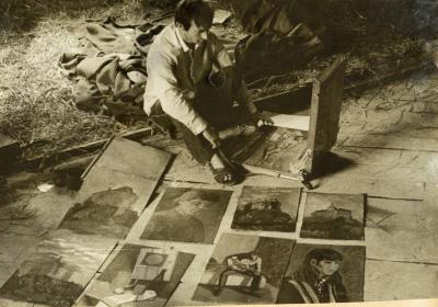 Artist Near the Sketches Made on the Olesko Castle Territory — unknown
