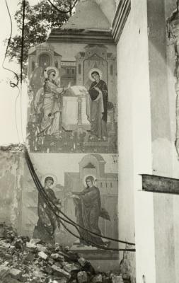 Fragments of a Mural with Scenes of the Annunciation of the Blessed Virgin Mary and the Meeting of the Virgin Mary and the Righteous Elizabeth — unknown