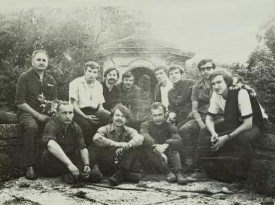 Group of People on the Background of the Bastion Tower — unknown