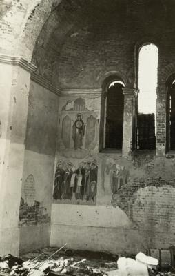 Fragment of a Mural Depicting the Virgin of the Sign and the Surrounding Saints — unknown