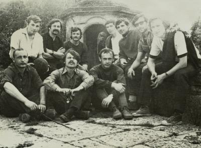 Group of People on the Background of the Bastion Tower — unknown