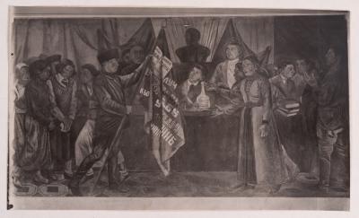 Mykhailo Lezviiev. "Handing Over the Flag to the Winner of the Social Competition in Education" Mural — unknown