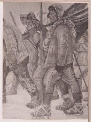 Antonina Ivanova and Mykhailo Lezviiev. Fragment of the "Ascent to Elbrus" Mural for the Pedagogical Institute — unknown